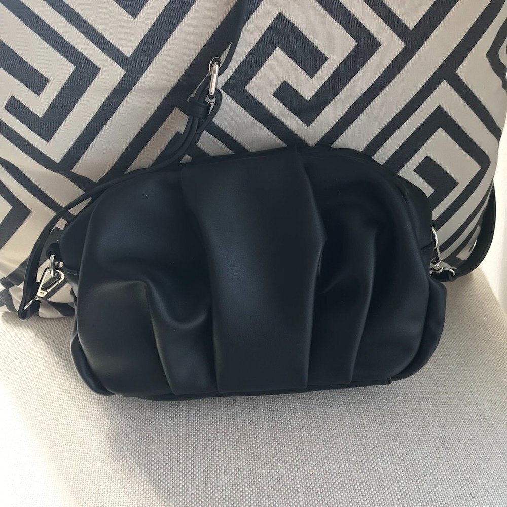 PIECES  black crossbody/clutch bag silver hardware faux leather, 10 x 7.5 x 2"